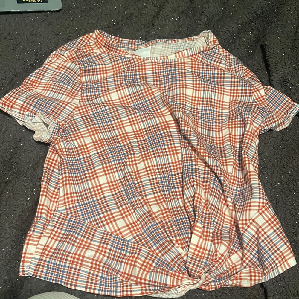 Plaid red, blue, and white top
